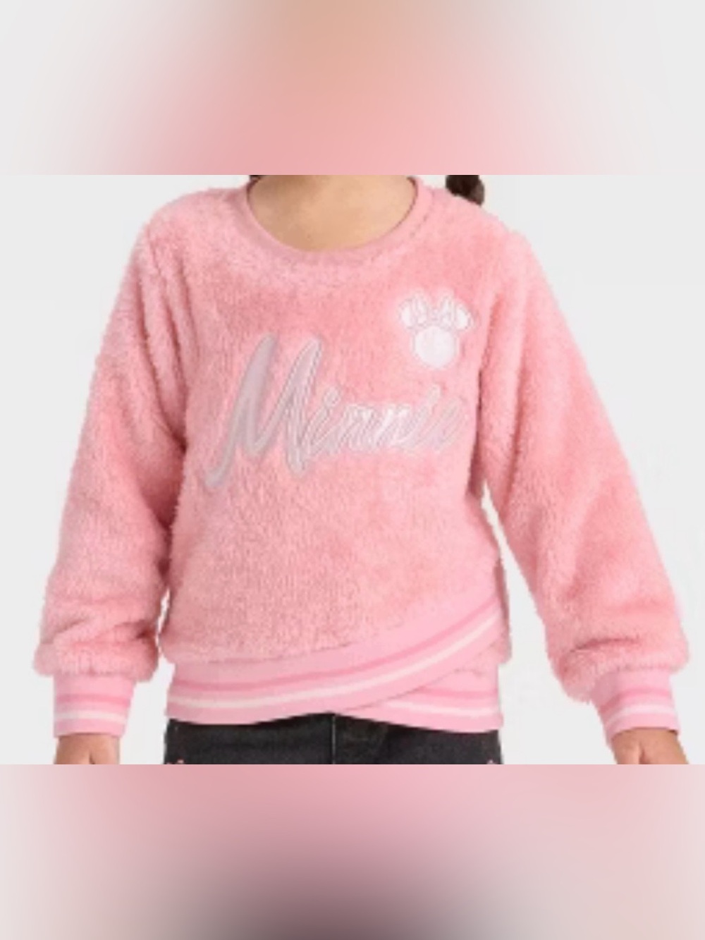 Disney Junior 12M Minnie Mouse Toddler Girl’s Pink Fuzzy Pull-Over Sweatshirt